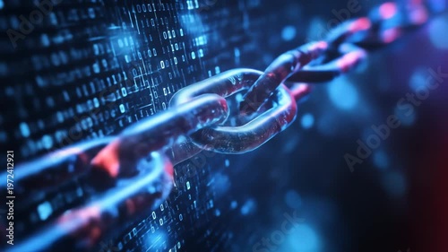 Abstract digital chain network security and blockchain technology concept