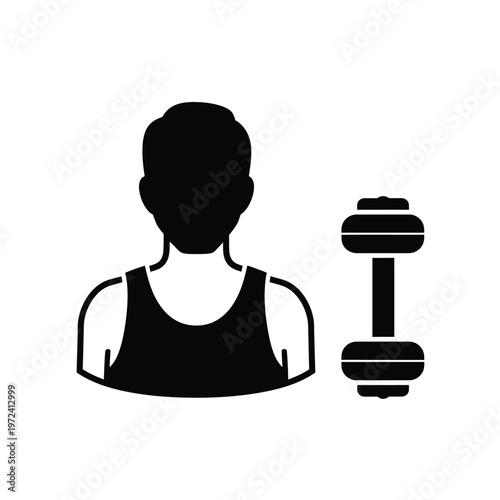 A minimalist silhouette depicts a person lifting a dumbbell representing fitness and physical training high quality professional