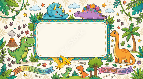 Kids frame features cute dinosaurs and colorful elements on a fun template for little learners