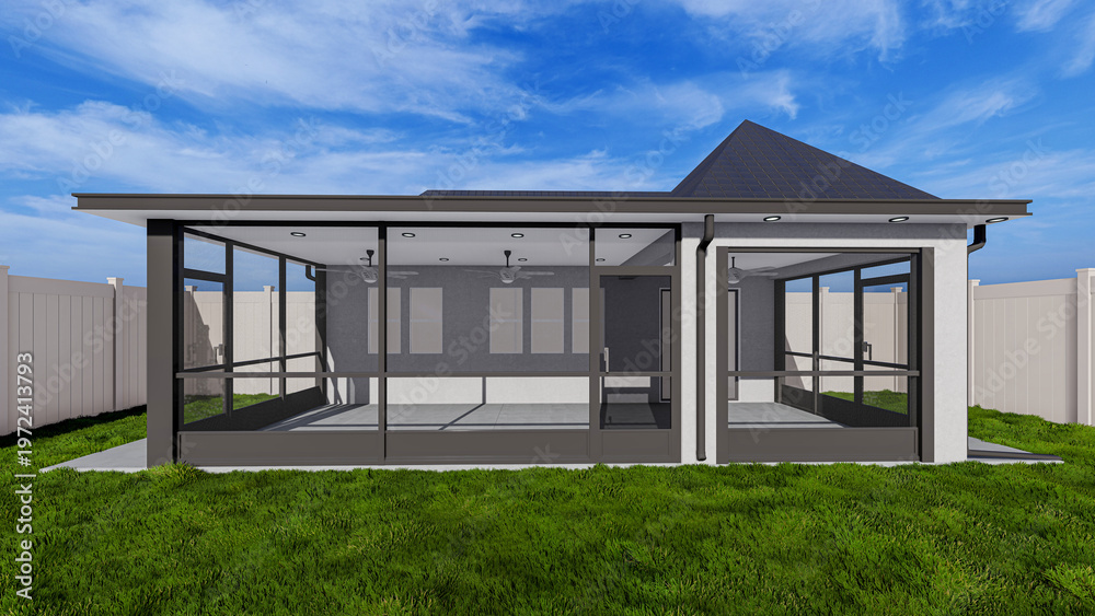 Fototapeta premium Modern Screened Lanai Enclosure 3D Rendering