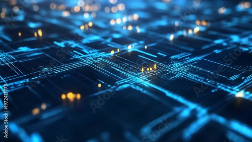 Abstract digital circuit board blue glowing technology background