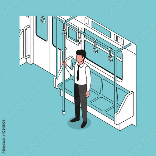 a man standing in a train car.