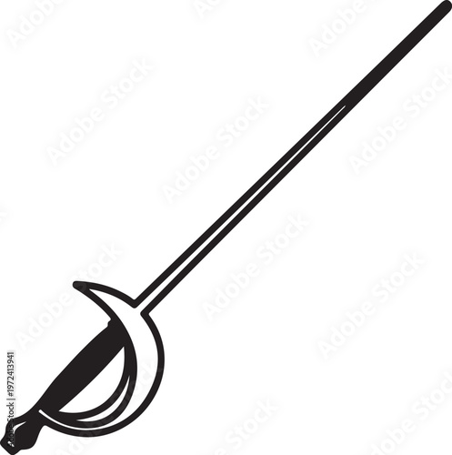 Fencing sword, foil sword, black vector sword, sports equipment