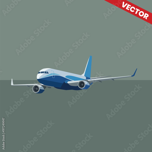 Front Perspective View of Commercial Passenger Airplane Vector Illustration for Aviation Technology Travel Service and Global Transportation Industry Graphic Design Elements and Icons
