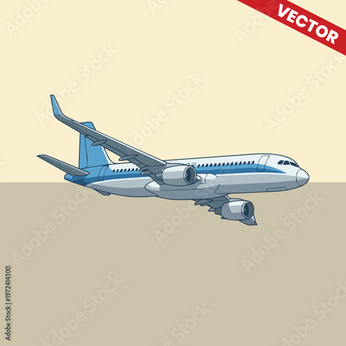 Commercial Passenger Plane Cruising at High Altitude Side View Vector Illustration Realistic Jet Aircraft for Travel Promotion Aviation Advertising and International Logistics