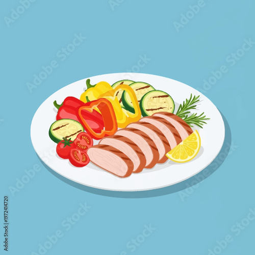 A plate of sliced meat and vegetables.