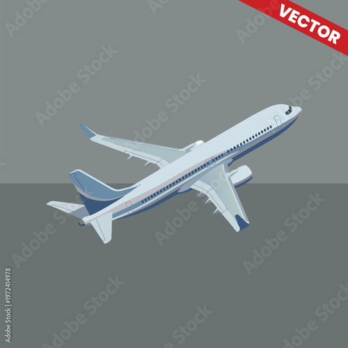 Side Angle View of Commercial Jet Airplane Vector Illustration. Modern Aircraft in Flight for Travel Agency Advertising and Aviation Industry Content. High Quality Passenger Liner Graphic.