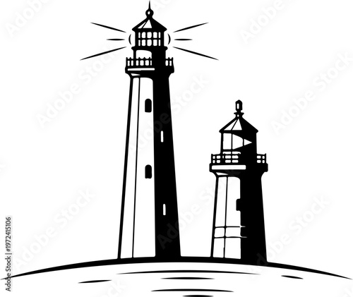 lighthouse and sea beacon sketch, nautical marine tower vector illustration