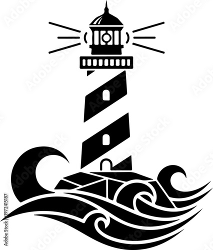 lighthouse and sea beacon sketch, nautical marine tower vector illustration