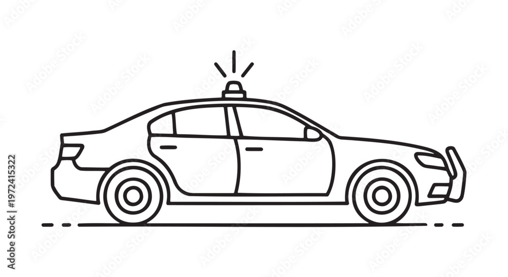 Fototapeta premium Side view line drawing of a police car