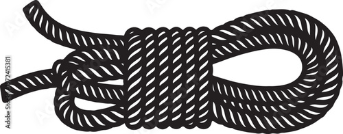 Black rope knot, nautical twine, vector illustration, rope texture