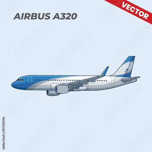 Side view of Airbus A320 narrow body aircraft vector graphic for airline branding and travel promotion realistic passenger airplane illustration commercial aviation transport design element