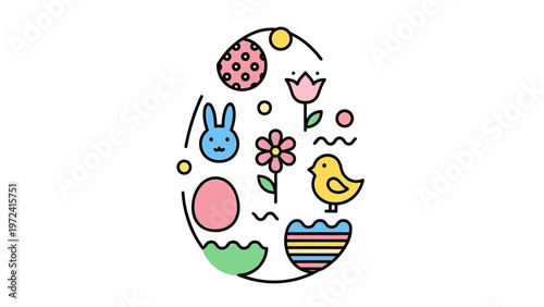 Colorful Easter Egg with Bunny and Chick.