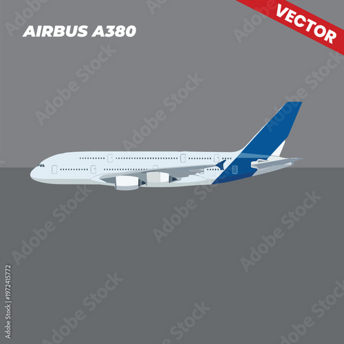 Single Airbus A380 Passenger Jet Aircraft Vector Illustration Side Profile View Modern Commercial Airliner for Aviation Industry Travel Graphics and Aerospace Design Element Isolated