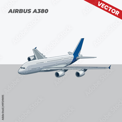Large Commercial Aircraft Airbus A380 Vector Graphic Illustration Isometric View High Detail Passenger Jet for Airline Marketing Travel Agency Promotion and Aviation Design Projects