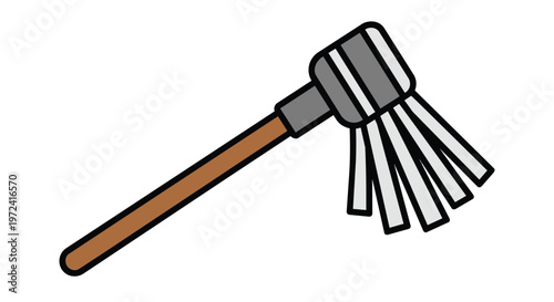 Cartoon Illustration of a Cleaning Mop with Wooden Handle