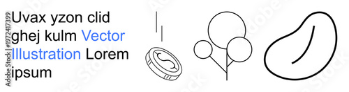 Abstract, finance, currency, savings, economic growth, minimalist design. Line art of a coin, balloon and abstract shapes. Abstract and finance concepts through line art and currency symbols