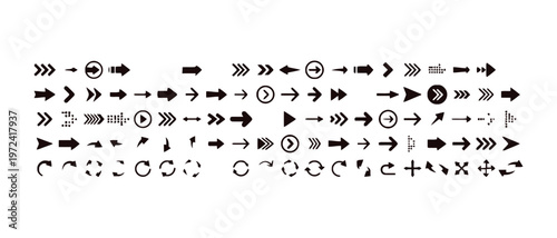 A large collection of diverse arrow icons, encompassing various styles, directions, and forms for different design needs