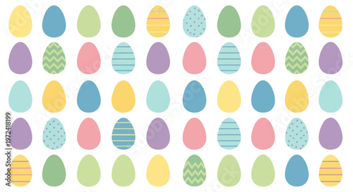 Colorful pastel Easter eggs vector pattern, a cheerful and festive illustration perfect for spring holiday backgrounds and seasonal celebrations