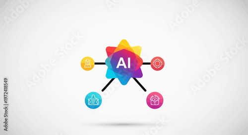 Artificial intelligence visual representation with connecting elements on white