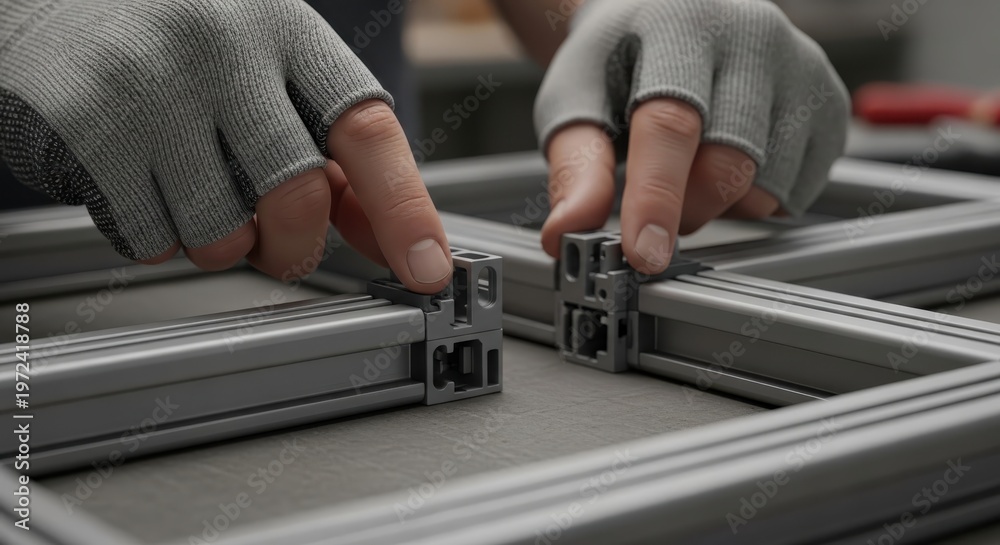 Obraz premium Precision Engineering Framework Assembly Skilled Technician Attaches Connectors for Durable Structure Reflecting Manufacturing Expertise Structural Integrity for Construction Projects