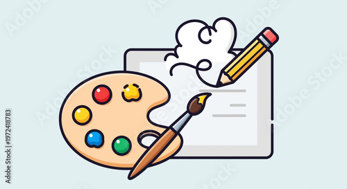 Artistic tools palette brush pencil and tablet design concept illustration