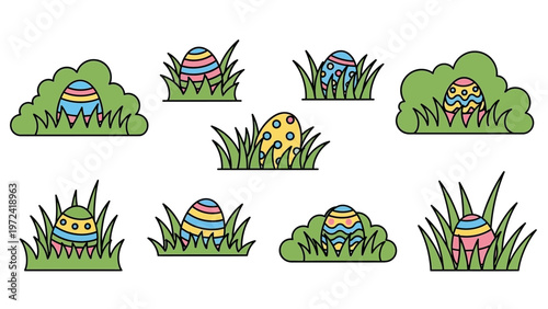 Colorful Easter Eggs Hidden in Grass.