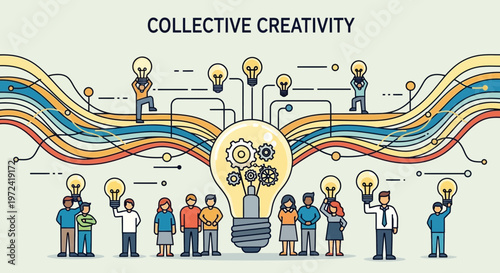 Collective creativity illustration teamwork and idea generation concept