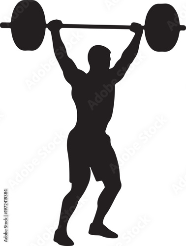 Person performing an overhead barbell press exercise in a gym setting silhouette vector icon