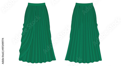 Graceful emerald green long pleated skirt for fashionable women elegant flowing fabric design modern apparel a versatile clothing item perfect for
