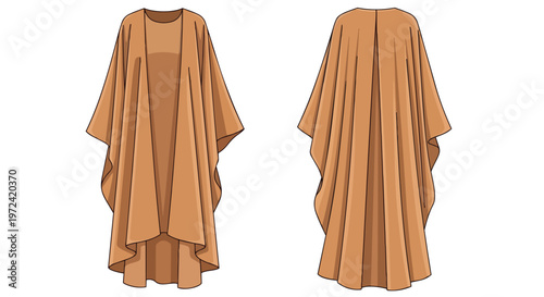 Flowing Garment Flat Sketch: Front and Back Views of a Draped Apparel Design