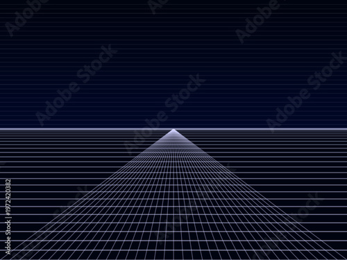 Obraz na plátně 80s Retro Neon Grid Horizon Vanishing Point Dark Poster