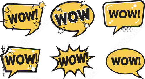 Set of six different comic speech bubbles with wow eps 10