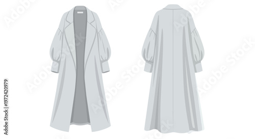 Contemporary long coat vector illustration featuring voluminous sleeves and an elegant open front design