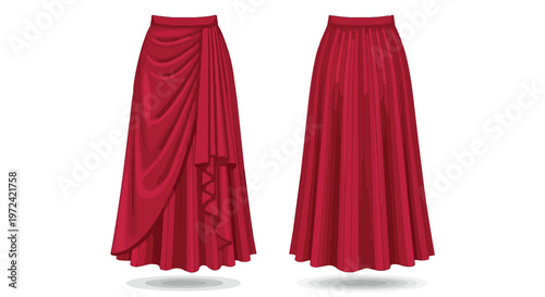Elegant red long skirts showcase versatile fashion designs for formal occasions and stylish apparel illustration vector graphic on white background
