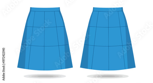 Vibrant blue pleated skirts symmetrical fashion illustration template design for apparel