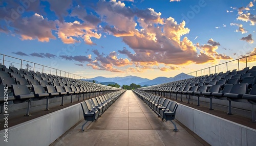 Spectacular view of the stadium with a beautiful sunset in the background.