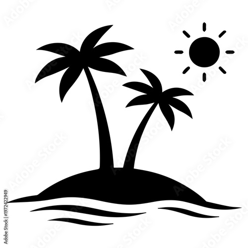 Tropical Island Palm Tree Silhouette Vector