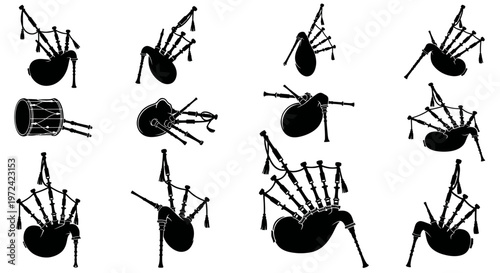 Bagpipe Silhouette Collection - Traditional Scottish Musical Instrument Icons