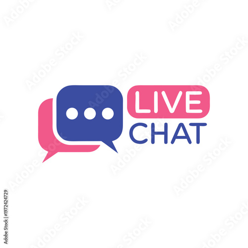 Blue chat bubble with pink speech tail and live chat text