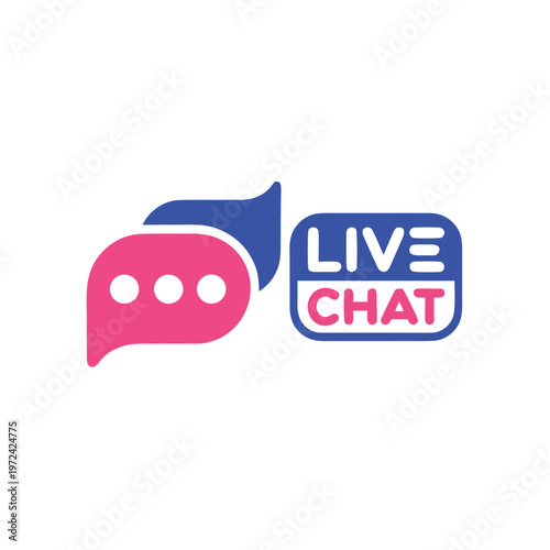 Pink speech bubble with blue chat box labeled live chat