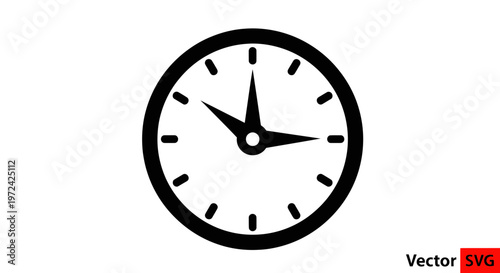 Minimalist Black Clock Icon on White Background, Time Concept Vector
