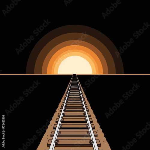 Railway track leading to sunny horizon.