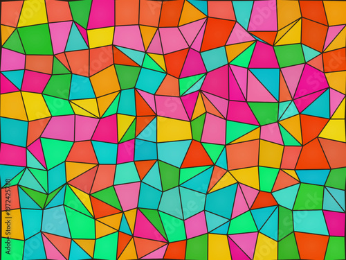 Jewel Tone Stained Glass Geometric Cells Decorative Art Design