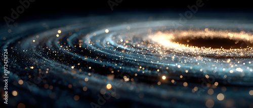 Galactic Spiral with Luminous Particles for Space-Themed Print or Poster Design