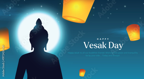 Happy Vesak Day, Buddha Purnima wishes greetings with buddha. used for poster, banner, logo, background, greetings, print design. Creative vector illustration design.