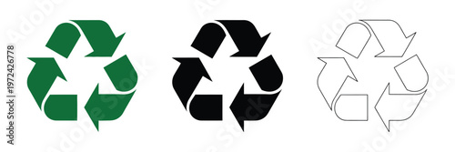 recycle symbol set, environmental and sustainability icons collection, waste management and eco-friendly signs, reduce reuse recycle concept, clean minimal vector illustration.