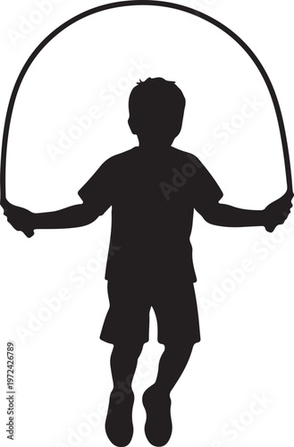 A silhouette of a child energetically jumping rope for exercise and fun. silhouette vector icon