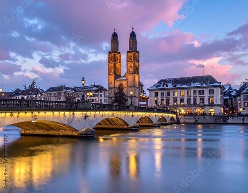 Zurichs Majestic Architecture - A Scenic Riverside View.