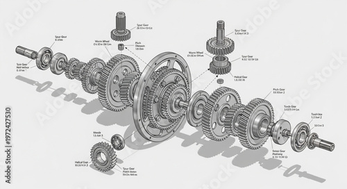 Mechanical Gear System Components.